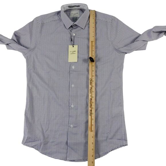 C-Lab NYC Mens Geometric Black White Button Up 4 Way Stretch Slim Fit 14.5 32/33 - Picture 5 of 6